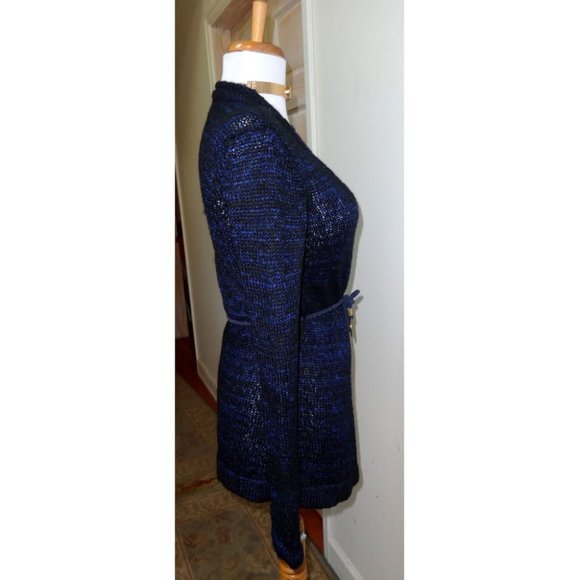 EUC- NARCISO RODRIGUEZ Navy Blue Long Sleeve V-Neck Open Belted Cardigan Size XS - Picture 5 of 8